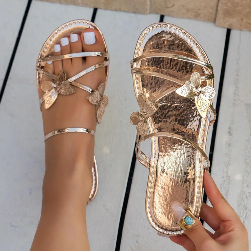 Designer Sandals Flat Butterfly Toe Slippers for Women 2024 New Women's Fashion Luxury Beach Slippers Anti Slip Sandals Slippers