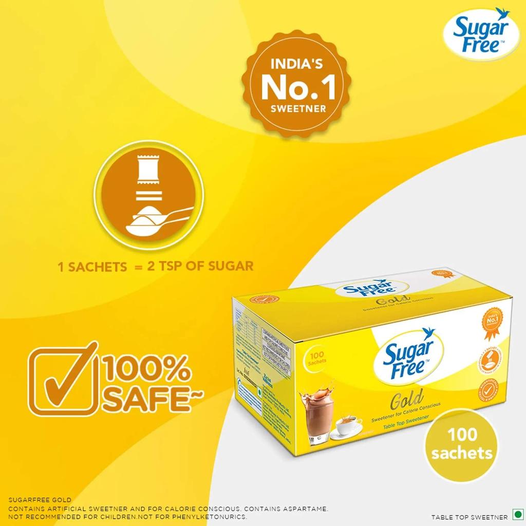 Sugar Free Gold Sugar Substitute Sachets 100 Pack X2 Low Calorie Sweetener Healthy Alternative