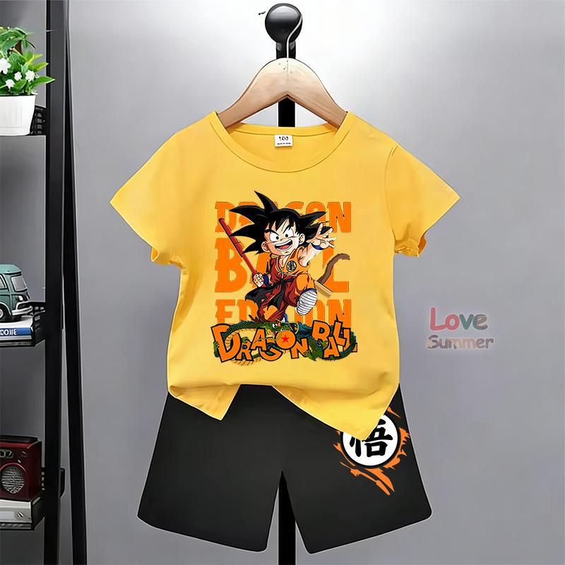 Goku Print T Shirt Shorts Suits, Suitable for Boys Dragon Ball. Breathable Perfect for Everyday Casual Wear Outdoor Activities