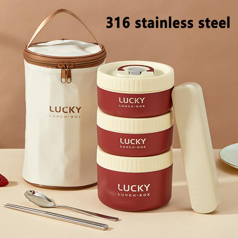 304/316 Stainless Steel Portable Insulated Lunch Box with Cutlery And Thermal Bag Leak proof Microwave Safe Food Container