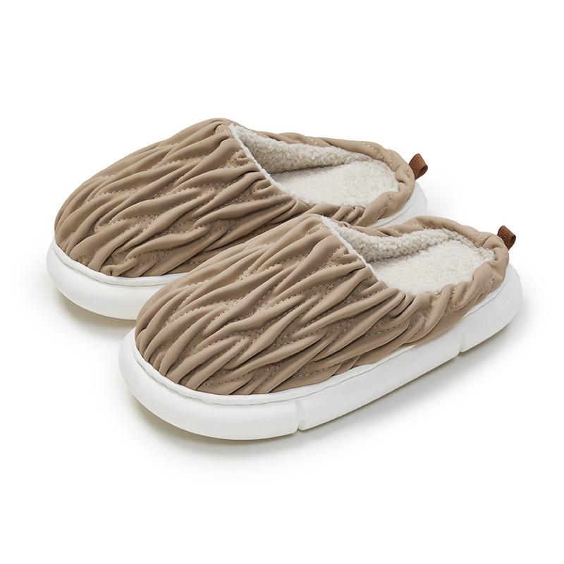 

Optimized pleated cotton slippers women s new autumn and winter indoor home velvet warm leather surface non-slip men 35-36 (recommended for 34/35 feet)
