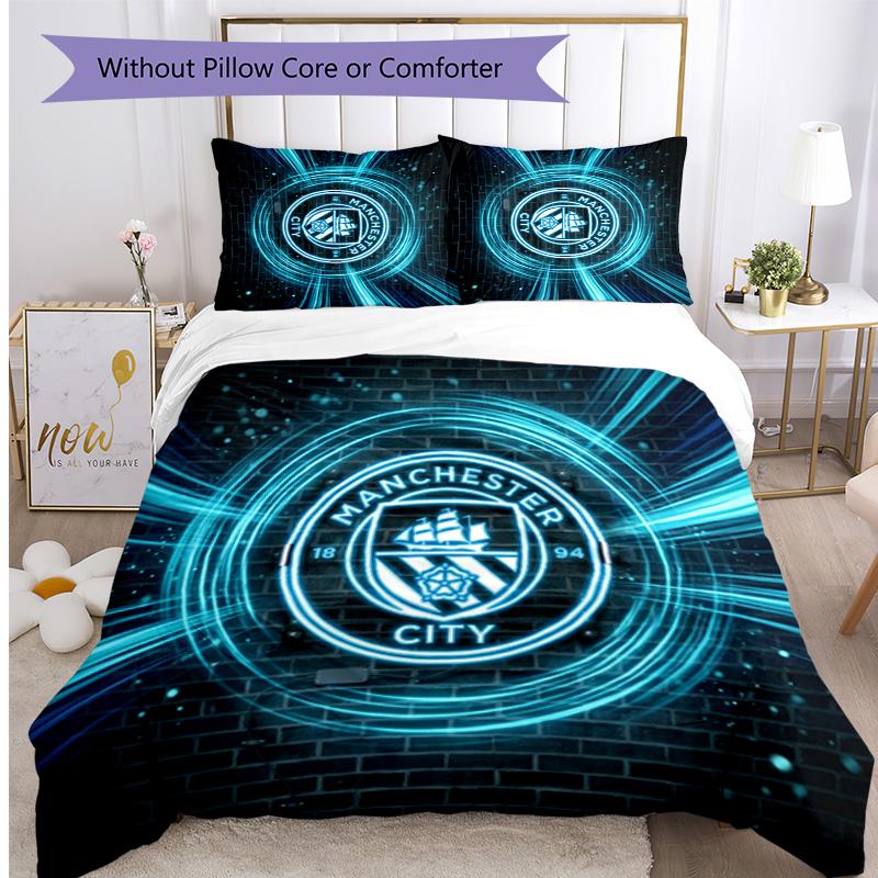 Set Lenzuola 3 Pezzi Stampato Manchester City Morbido Delicato sulla Pelle Lavabile Copripiumino e Federe Set Tutte le Stagioni Camera da Letto