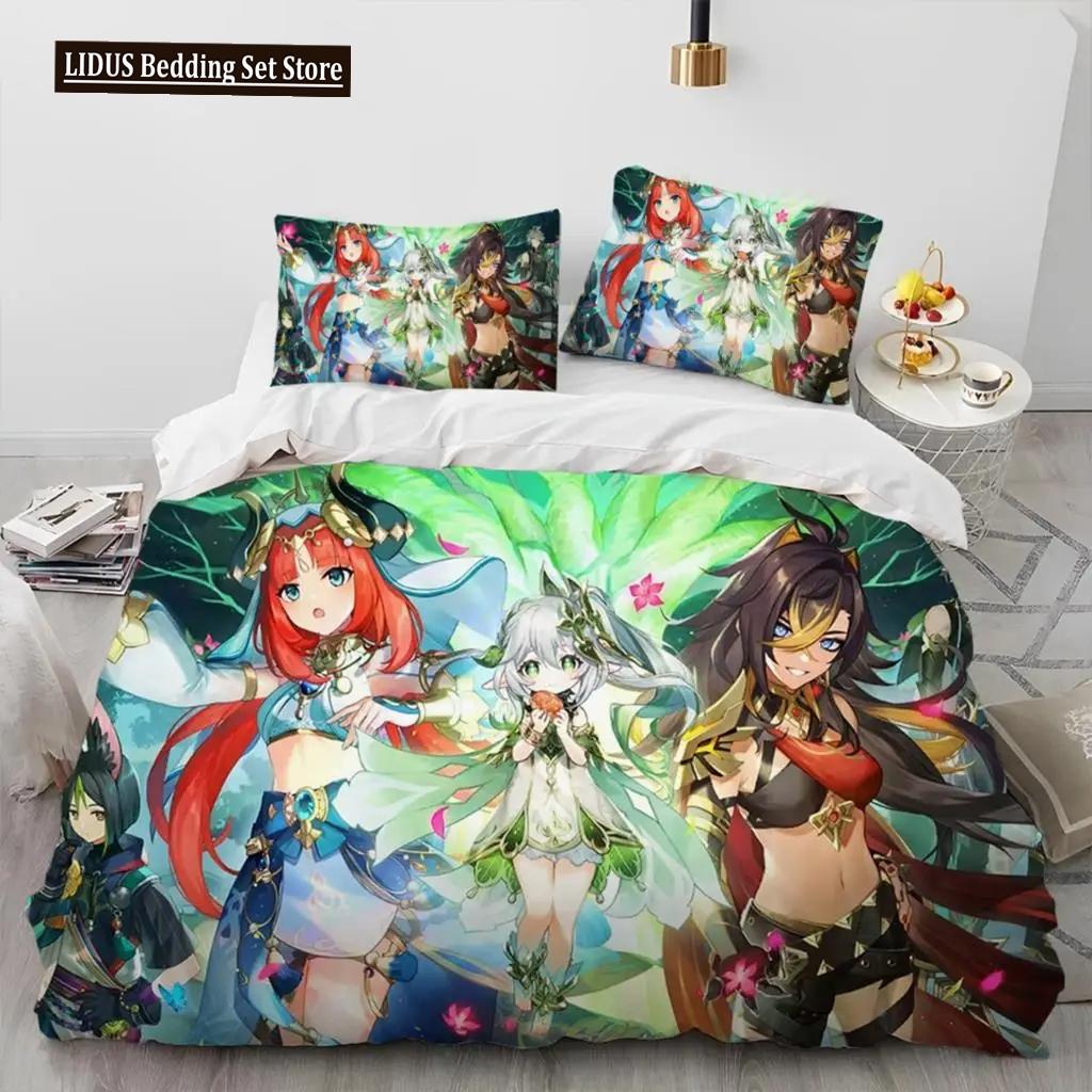 Set de lenjerie de pat Anime Genshin Impact Game Băieți Fete Twin Queen Size Husă de pilota Față de Pernă Pat Copii Adulti Textile de casaextile