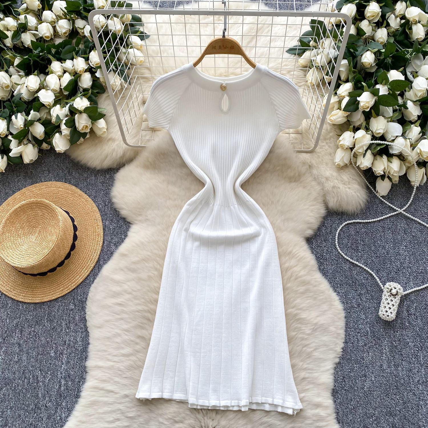 

Новое китайское национальное модное трикотажное мини-платье с пряжкой, облегающее, легкое, роскошное, элегантное, короткое, красное платье One Size белый