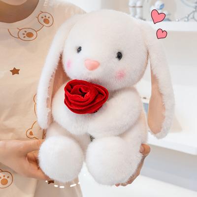 Valentine'S Day, Holding A Rose Bunny Doll, Giving Girls A Confession Gift, Children'S Day Gift, Little White Rabbit Doll