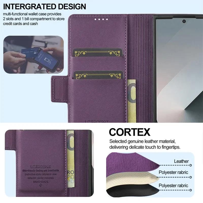 Magnetische Flip Leder Handyhülle für Samsung Galaxy Z Fold 7 6 5 4 3 5G Fold6 Fold5 Fold4 Brieftasche Kartenfach Hülle Etui Coque