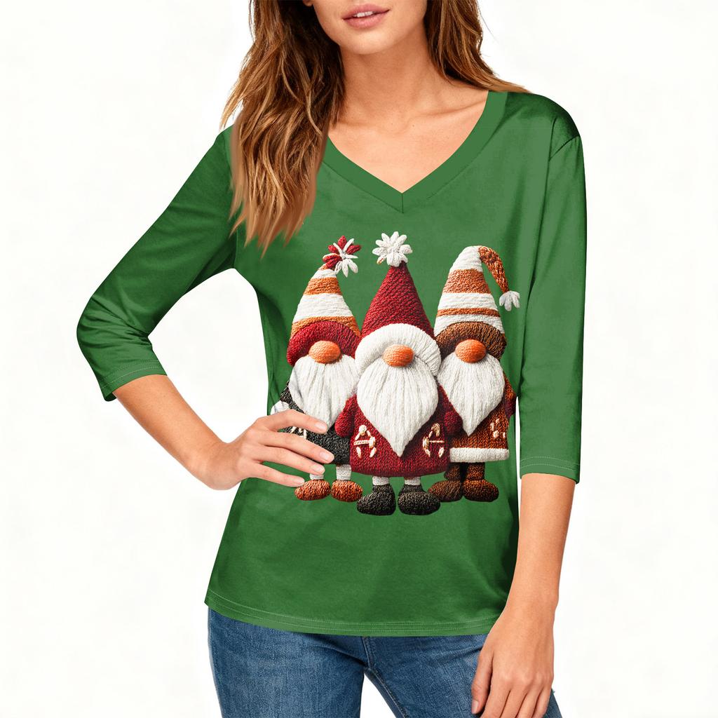 3/4 Sleeve Shirts For Women Print Christmas Tees Blouses Casual Plus Size Basic Tops Pullover