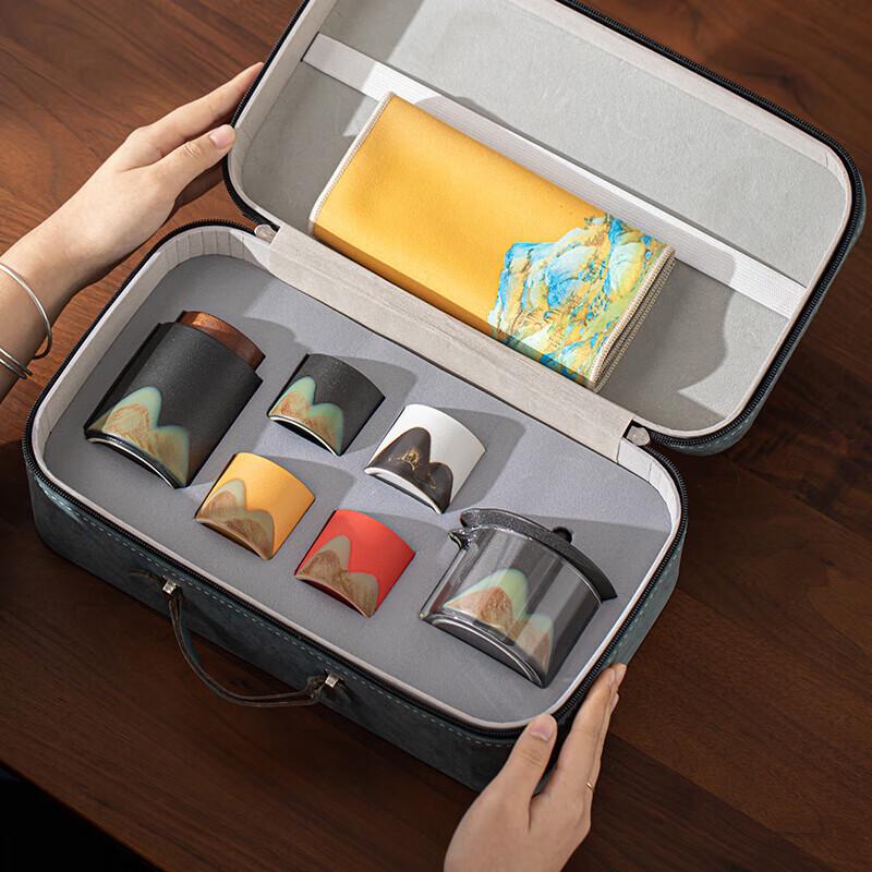 Thousand Miles of Rivers and Mountains Hand-painted Ceramic Travel Tea Set