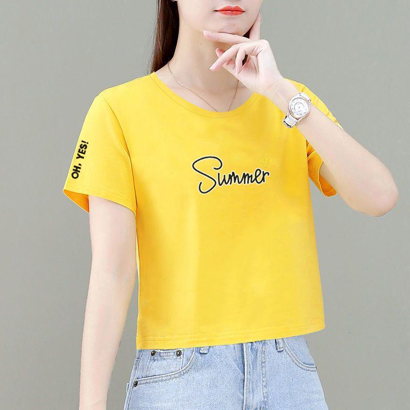

Women s 100% Cotton Round Neck Short Sleeve T-shirt, Korean Style Loose Fit for Petite, High Waist, Versatile. 3XL (130-140 lbs recommended)