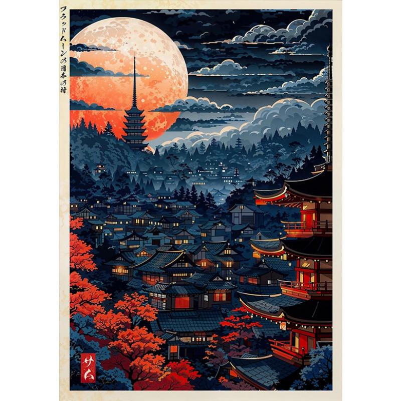 Tokyo Landscape Anime Illustration Print Japanese Night Scene Poster Fuji Vintage Painting Style Art Decor Canvas Wall Art Retro