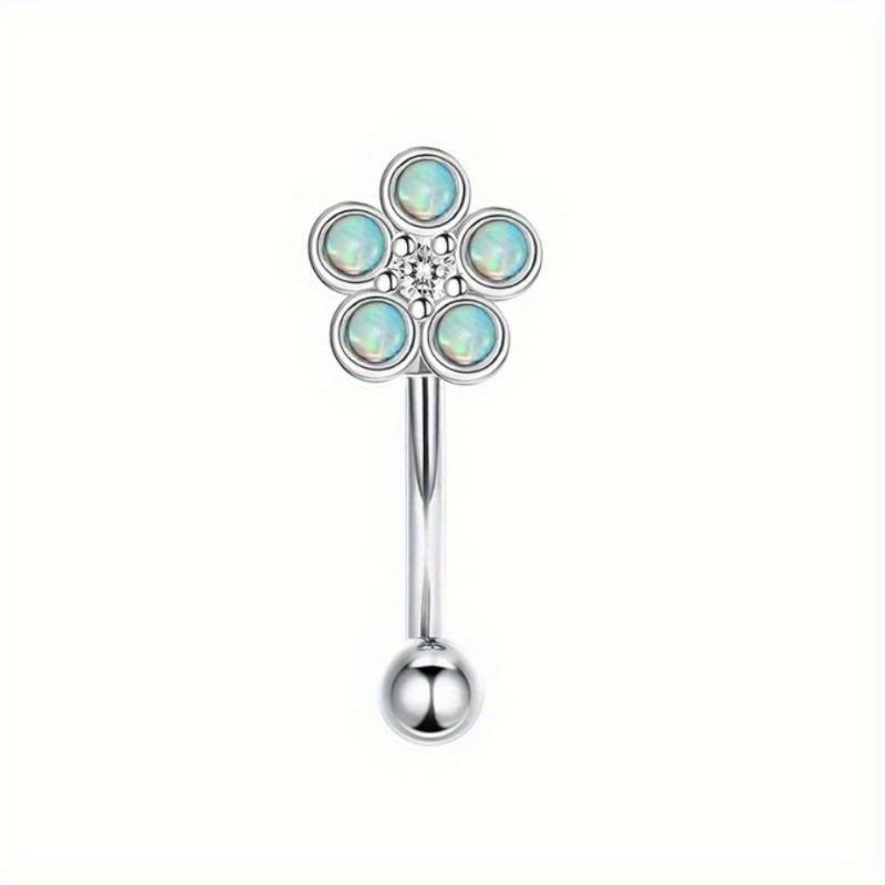 Florideco 1Pc Rook Eyebrow Studs Earrings Surgical Steel CZ Opal Belly Lip Ring Cartilage Piercing Jewelry for Women Men