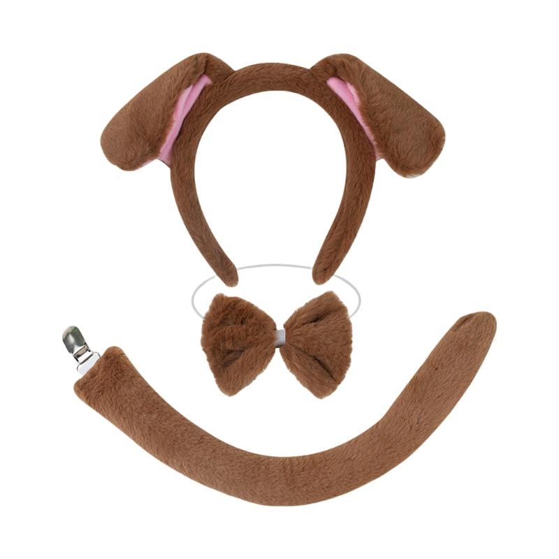 Dog Tail with Dog Ear Headband Nose Tail Skirt Bowtie Halloween Dog Costume for Children Teen Adult Cosplay