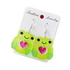 Cross-border New Cute Little Frog Love Earrings 2D Acrylic Creative Cartoon Animal Green Frog Earrings