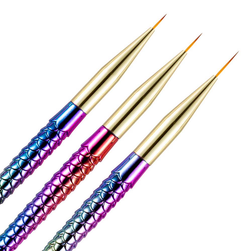 3Pcs/set Ultra-thin Line Mermaid Nail Painting Brush Mermaid Pull Wire Nail Brush Nail Salon