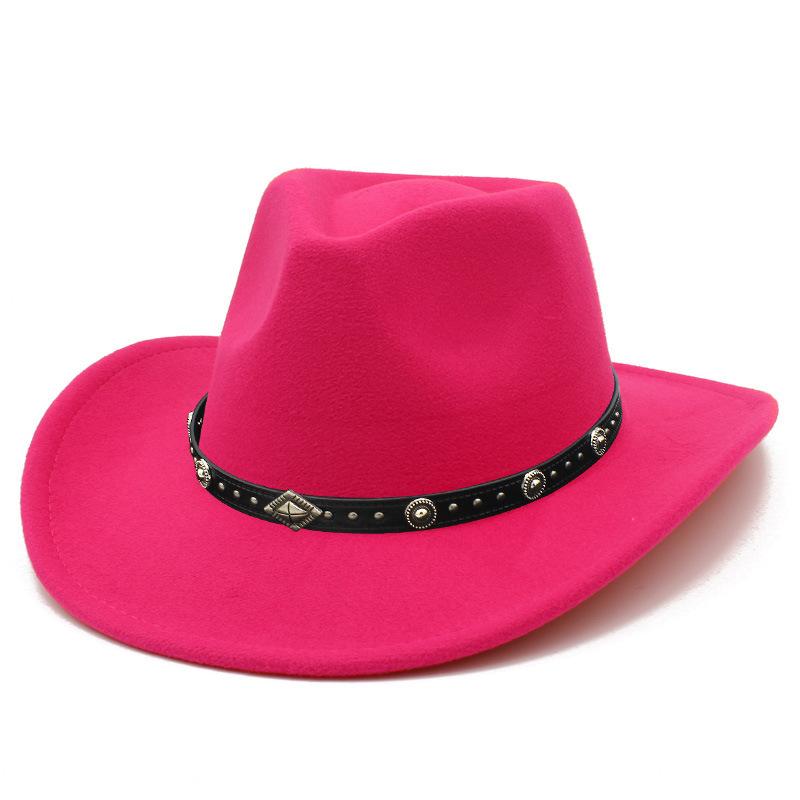 European and American Style Men and Women Couples Western Cowboy Hat Woolen Wide Brim Party Performance Hat Black Rivet Decorative Top Hat