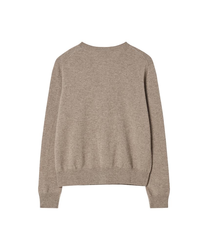 JE NE SAIS QUOI [100% Cashmere] Signature Crew Neck Cashmere Cardigan_ Mocha