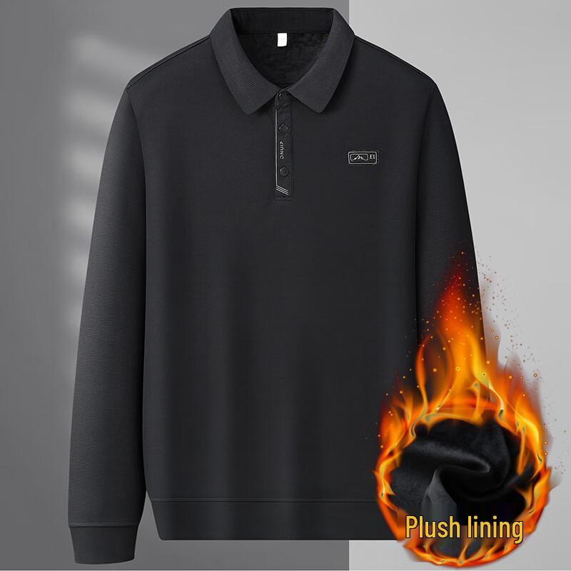 Men's Plus Size Fleece Lined Lapel Polo Shirt