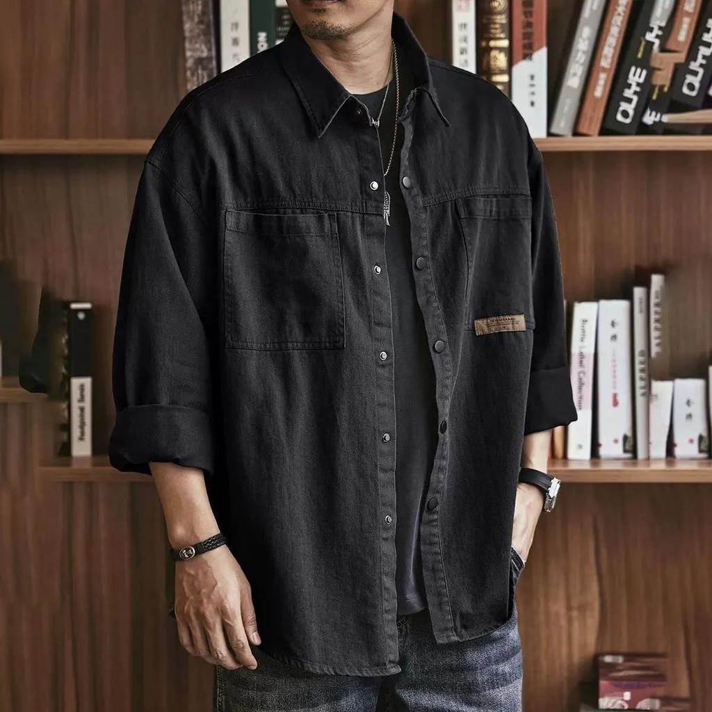 Spring and Autumn Men's Large Size Loose Solid Color Work Shirt