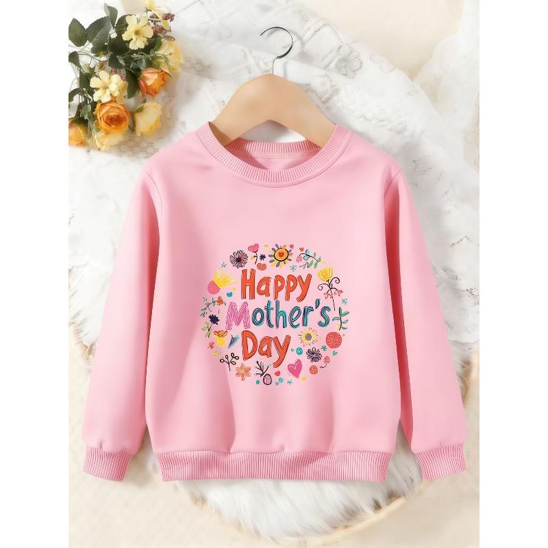 Unisex Kids Crewneck Sweatshirt, Colorful Floral Happy Mother's Day Print Pullover, Boys Girls Holiday Casual Sweatshirt For Kids Over 4 Years Old