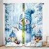 Flat Printing Christmas Curtains Cartoon Blue Santa Hat Snowman Print Digital Printed Polyester Drapes Festive Holiday Set Of 2 Made