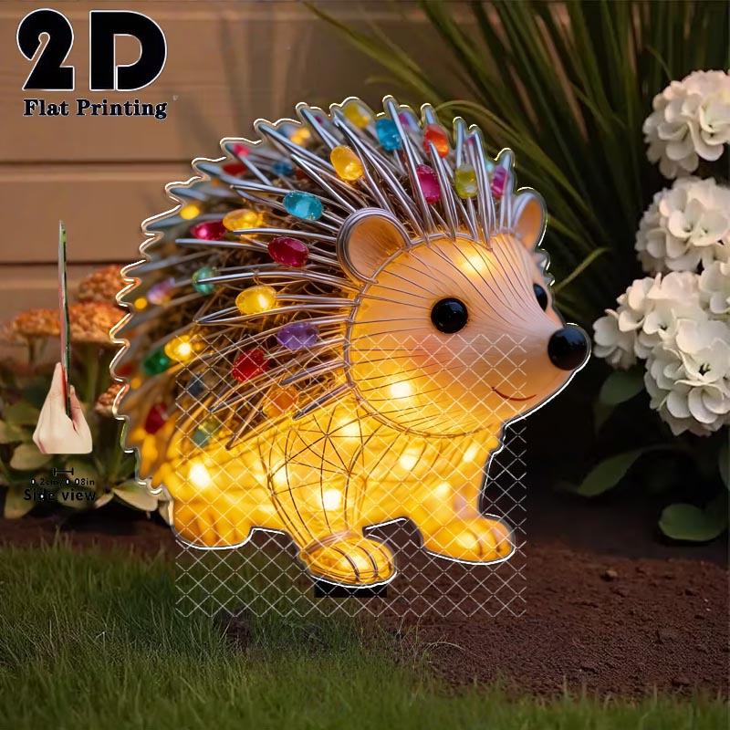 2D Flat Luminous Hedgehog Garden Decoration Ground Plug, Outdoor Courtyard Garden Lawn Decoration Ornament, Garden and Flower Bed Decoration Pile