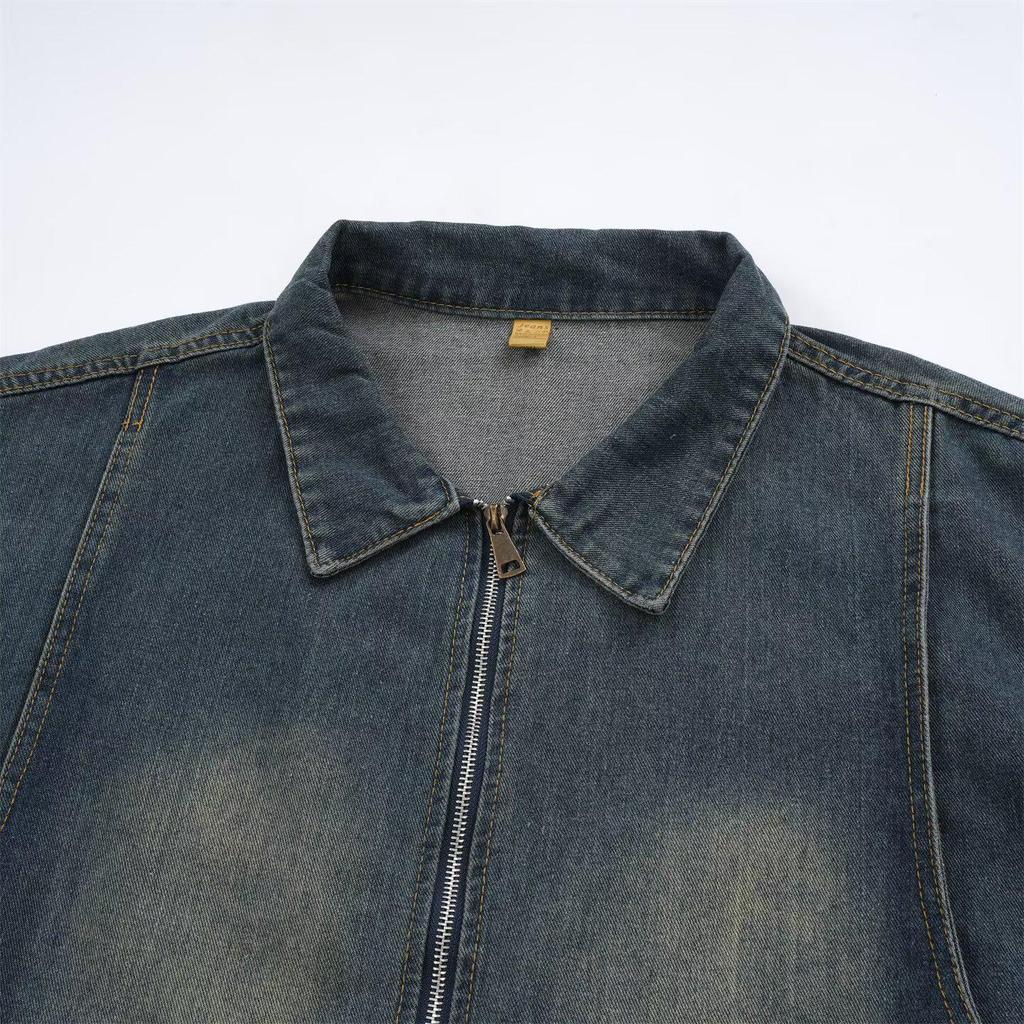American High Street Tie-Dye Distressed Denim Jacket - Loose, Versatile Zipper Outerwear for Spring & Autumn