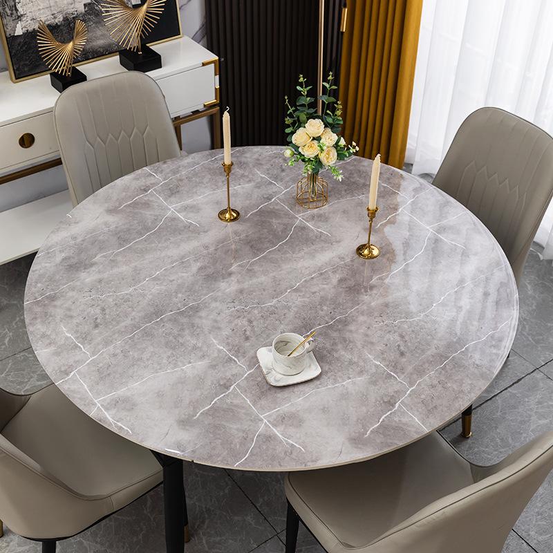 Round Table Tablecloth Pvc Soft Plastic Glass Waterproof, Oil-Proof and Scalding-Proof, Leave-In Round Impervious Dining Table Mat Household
