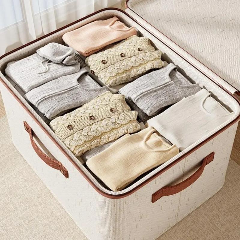 With Rivets Storage Box Linen Large Capacity with Lid Zipper Home Handheld Clothes Trousers Dormitory Wardrobe Organiser Bin