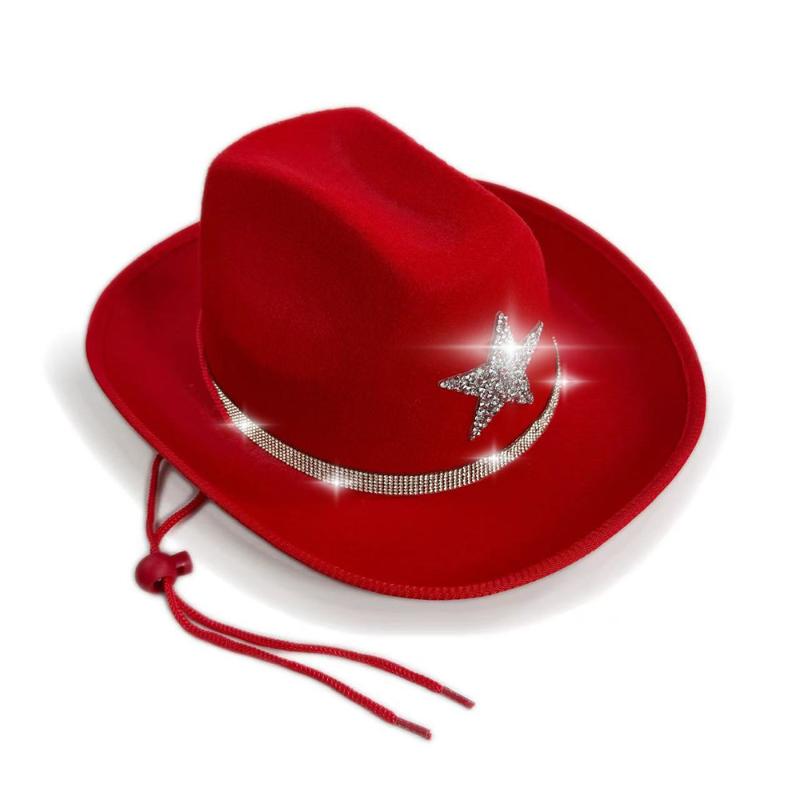 Kid'S Western Hat Festive Rhinestone Pentagram Cowboy Hat Children'S Cowboy Hat For Dress-Up Party Festival Western Themed