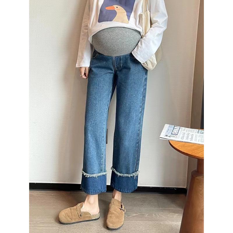 2026 Spring Korean Style Patchwork Maternity Jeans