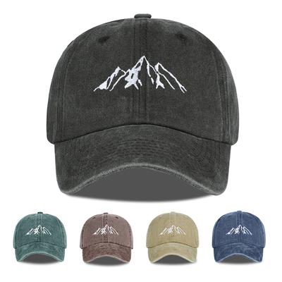 MLFO Embroidered Mountain Washed Baseball Cap Spring Casual Cap Outdoor Sun Hat Fishing Cap Adjustable Unisex