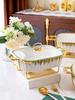 Rectangular Golden Ceramic Baking Casserole Pot with Stand