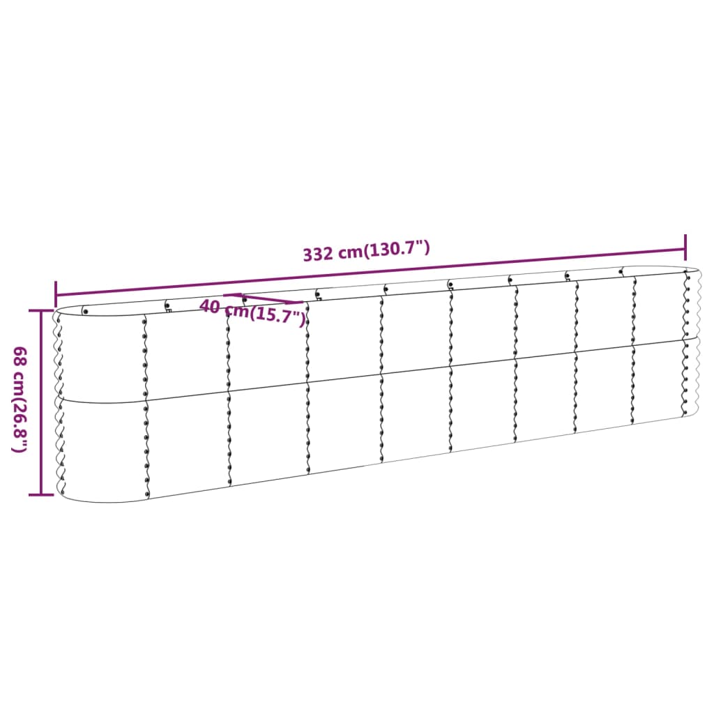 Vidaxl Raised Planter, Powder-Coated Steel, 332X40X68 Cm, Brown