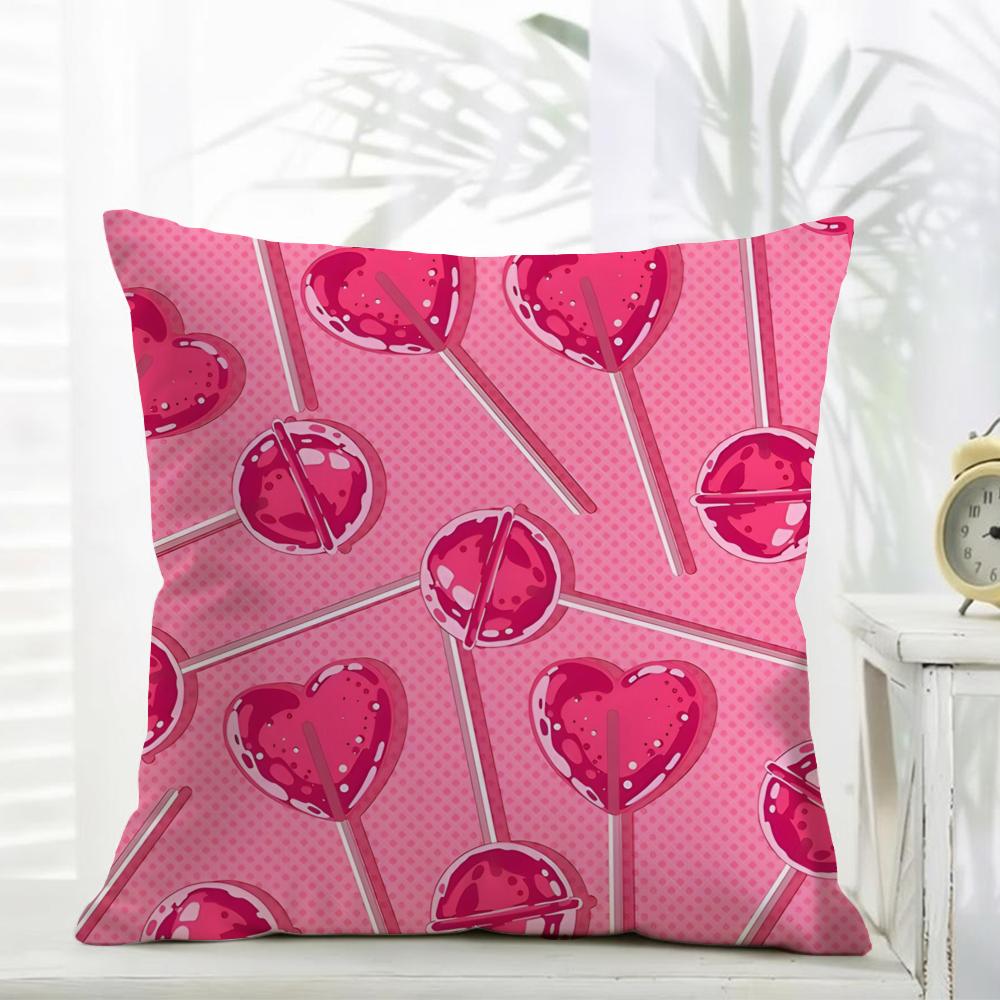 Art Sweet Sweet Pink Candy Cushion Cover Daily Washable Linen Pillowcase Soft For Sofa Bed Home Room Decor