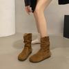 Soft-soled inner height-increasing short boots women's western boots spring slimming one-pedal round-head stacking boots retro Martin boots