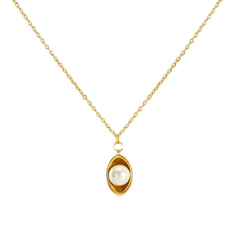 New Women's 18K Gold-Plated Pearl Necklace - Stainless Steel, Fashionable Titanium Clavicle Chain Design