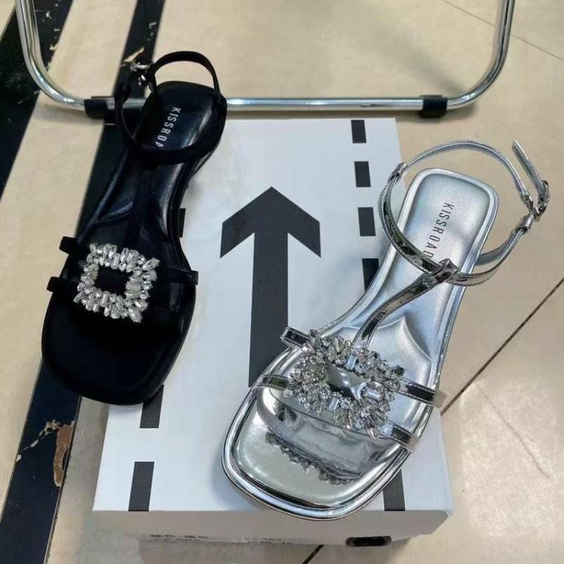 Low-heeled niche rhinestone square-toed sandals female new summer fairy with skirt shoes