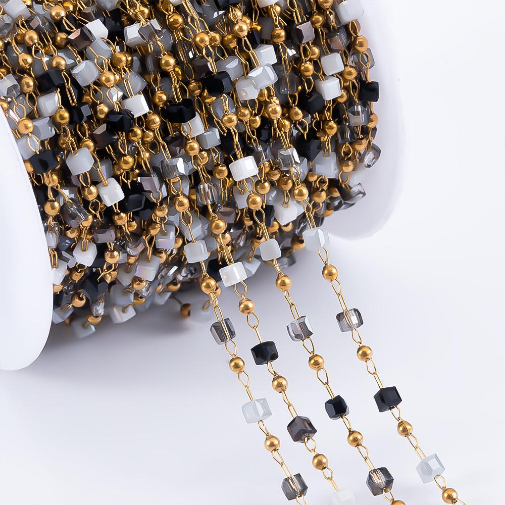 0.5M 1M 2.5mm Stainless Steel Chain Color Cube Square Glass Beads Chain for Jewelry Making DIY Boho Necklaces Bracelets Material