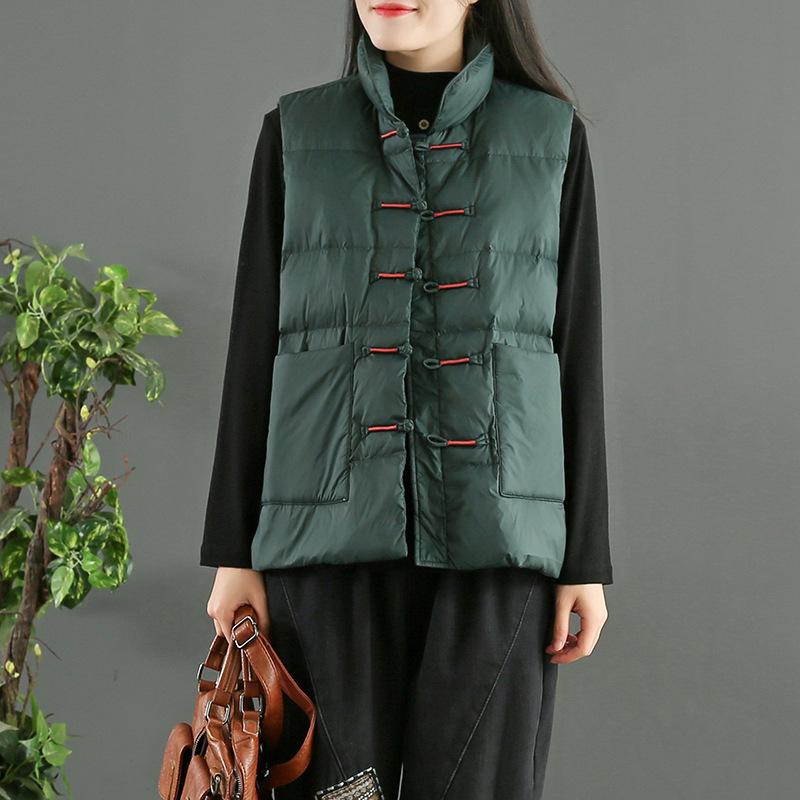 Autumn and winter light down jacket sleeveless Chinese style vest vest ethnic style disc buckle down outer wear inner wear