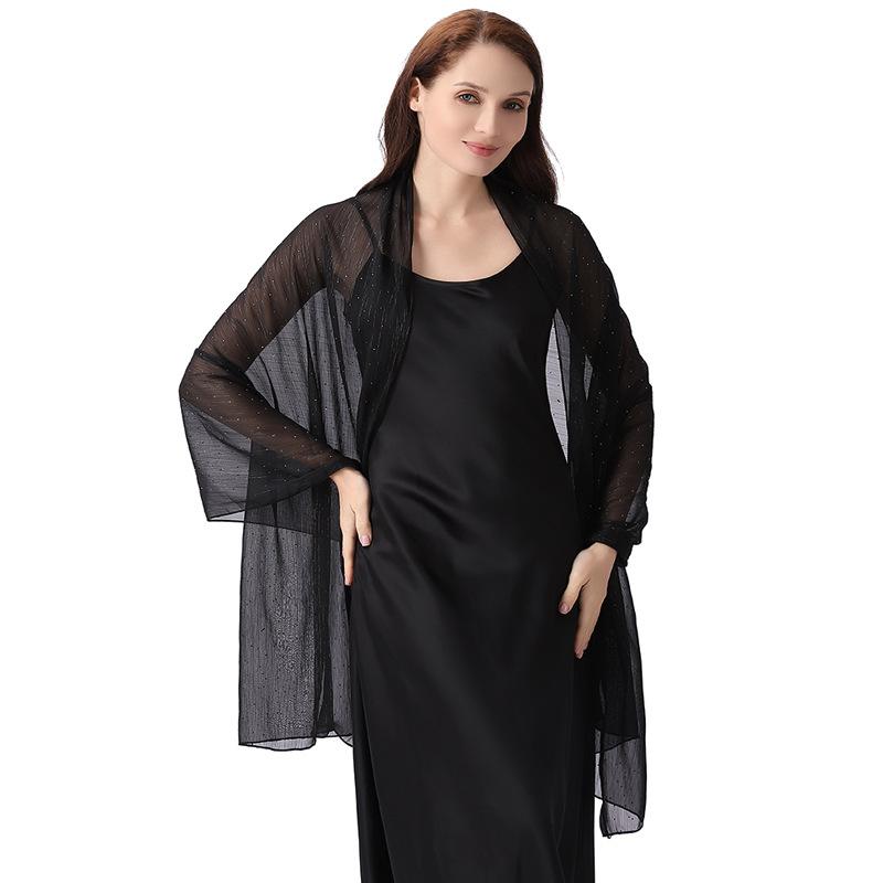 Șal elegant 70*200cm pentru femei Formal, Șifon transparent ușor, cu strasuri și fir argintiu