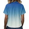 Women Loose Fit Short Sleeve Polo Shirt Vintage Floral Print Button Down Collar Linen Blend Casual Top