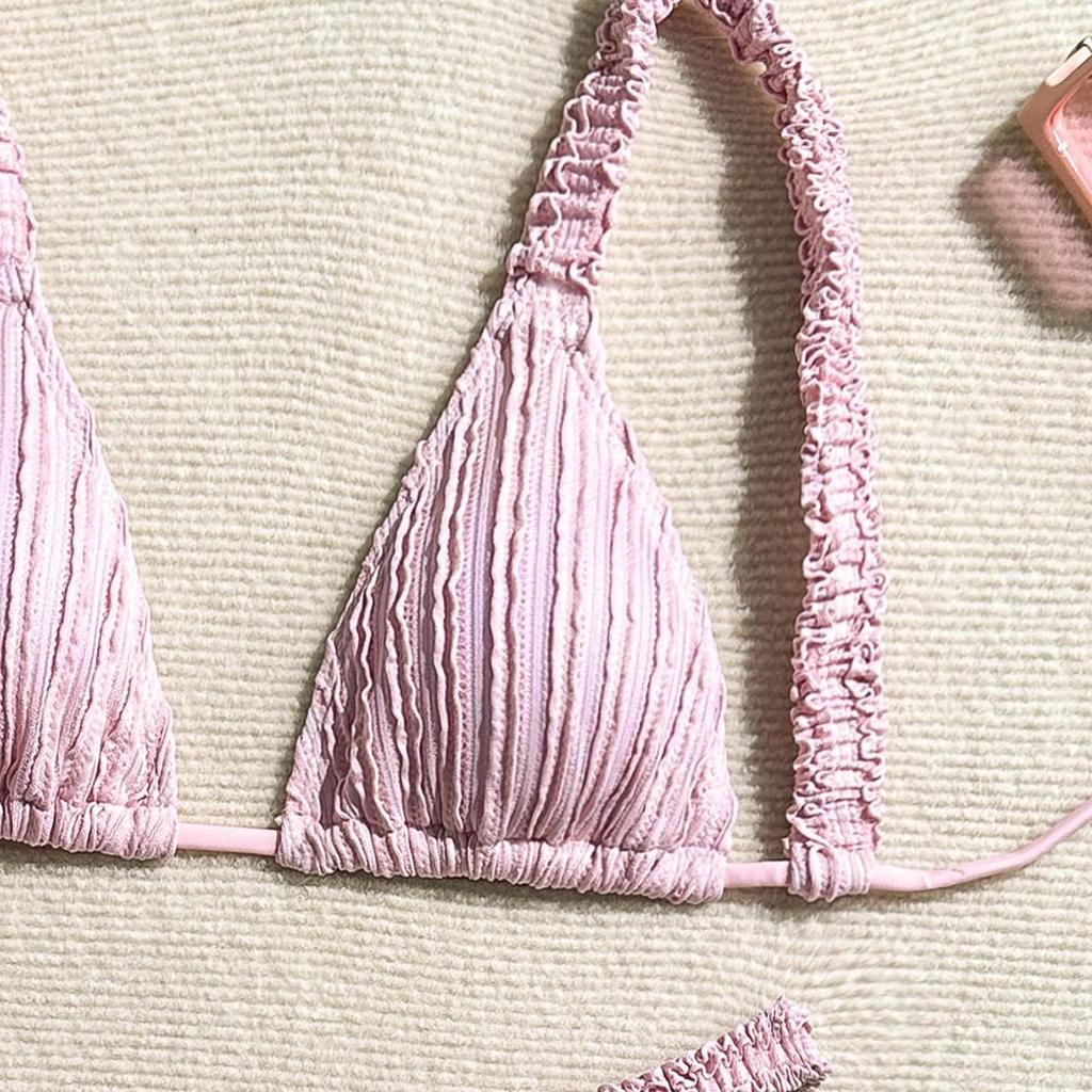 Bikini Sexy Monocrom European & American 2024 Costum de Baie pentru Femei - Stil Ins Haine de Plajă