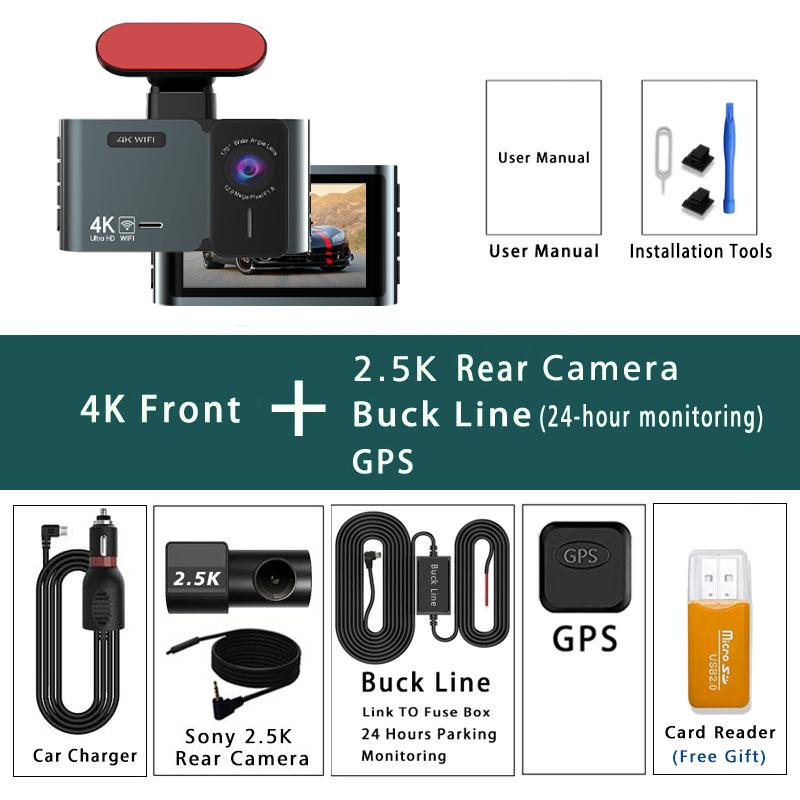 4K + 2.5K Dash Cam 3840*2160P Car DVR GPS WIFI Dual Lens Auto Car Camera With Super Night Vision G-Sensor 24H Parking Monitor