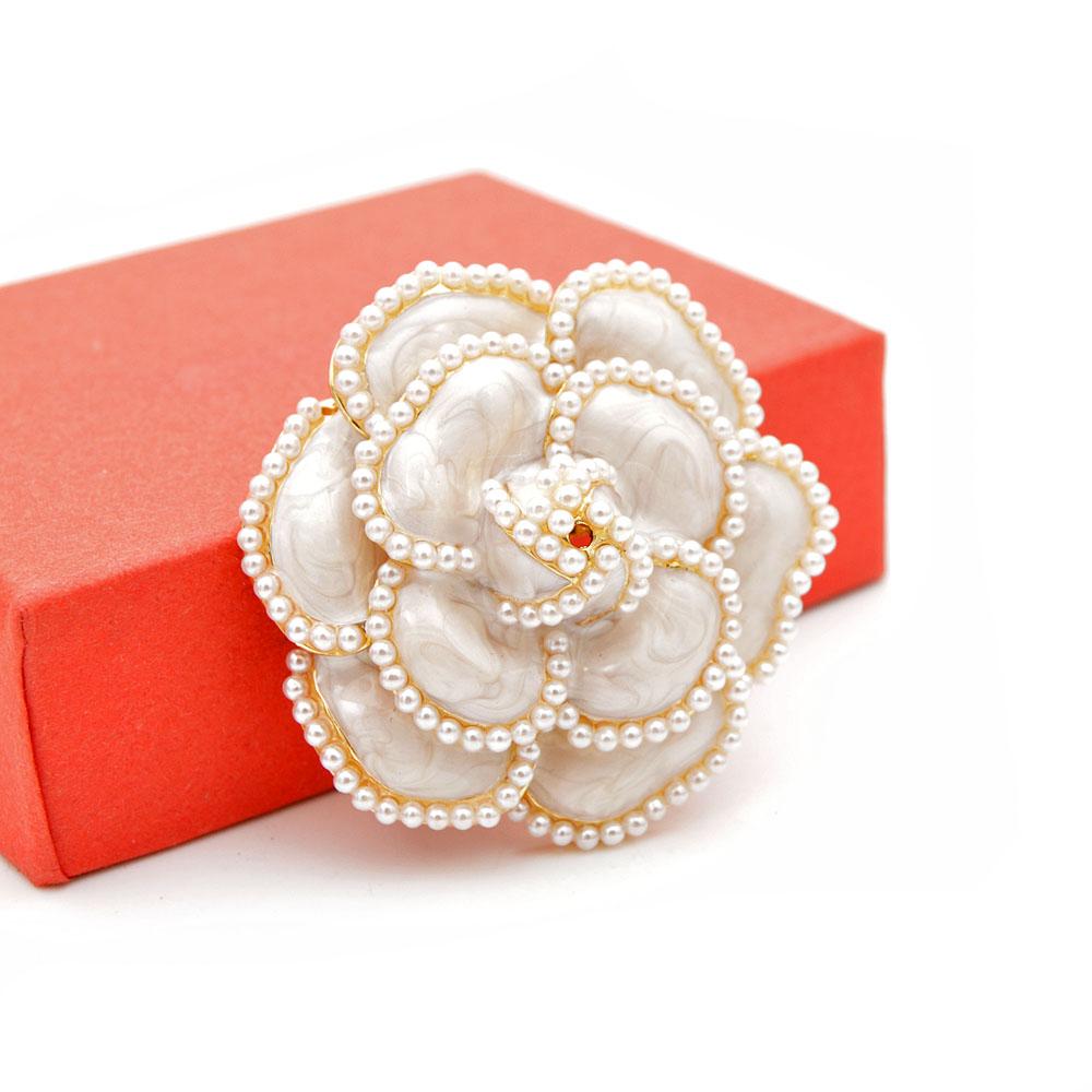 Arrival Pearl Enamel Camellia Brooches For Women Elegant Flower Pins Fashion Jewelry Coat Accessories
