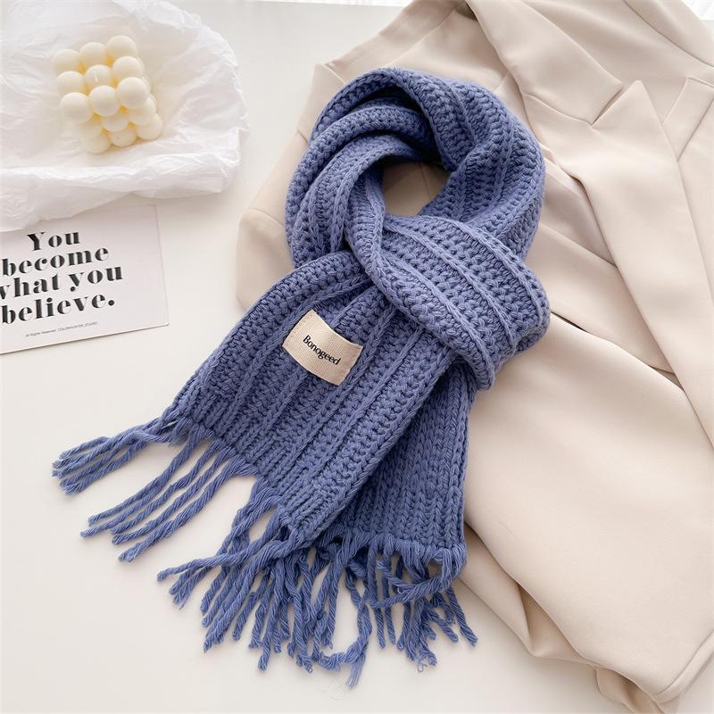 Winter Plain Thick Tassel Wool Knitted Shawl Scarf Lady Casual High Quality Wrap Pashmina Stole Bufandas for Outdoor Activitie