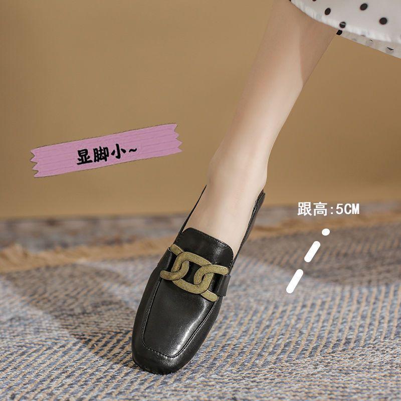British style small leather shoes women's two wear versatile square head loafers 2025 spring and autumn new thick heel fashion one pedal