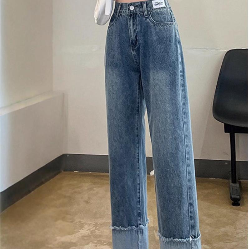 

Прямые джинсы для женской весны и осени, новый стиль, с подворотами, эластичная талия, брюки-сигареты 2XL