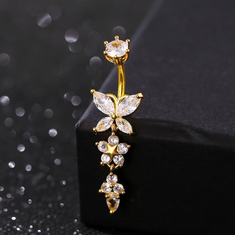 Elegant Zircon Butterfly Belly Button Ring - Versatile High-End Piercing Jewelry