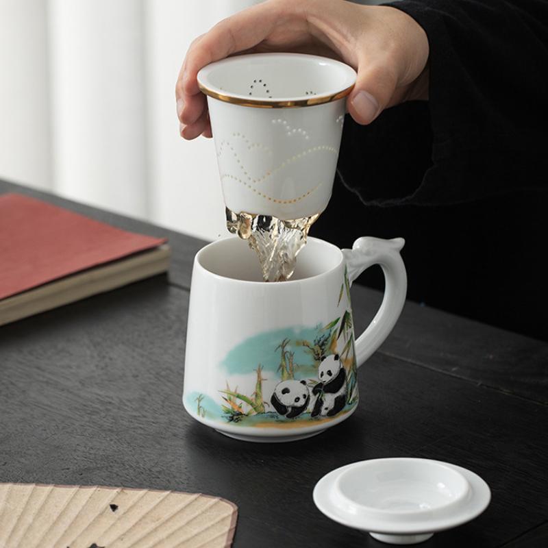 Cute Panda Chinese Kung Fu Tea Sets - Ceramic Tea Pot with Infuser Tea Cup Tea Can Gift Box,Cartoon Panda Tea Set for Business Festival Friend Gifts