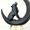 3D Printed Howling Wolf Statue, Wolf On Moon Figurine, Black Wolf Sculpture for Home Office Study Room Desktop Decor
